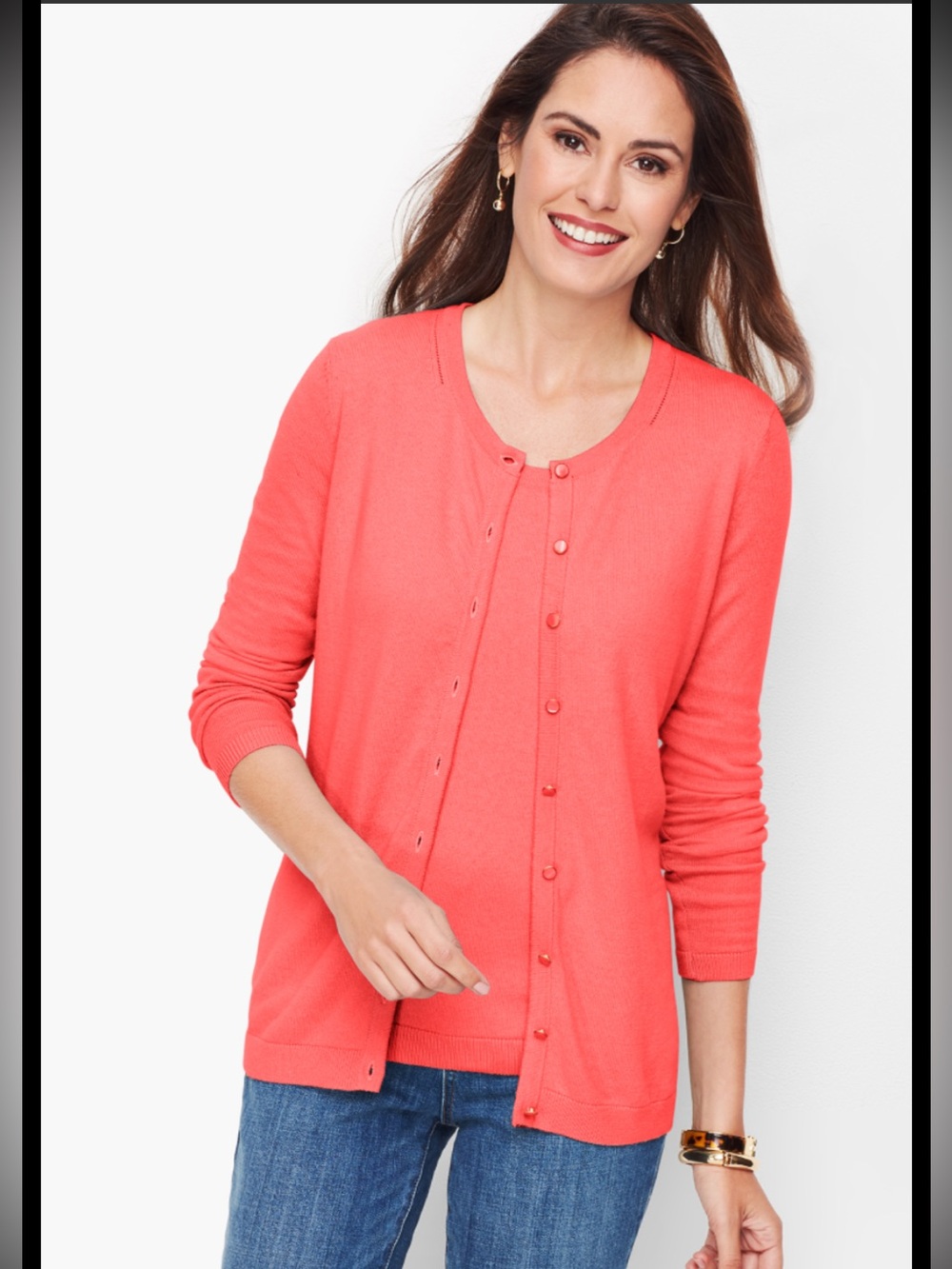 New Talbots Size L Charming cotton Cardigan sweater coral red